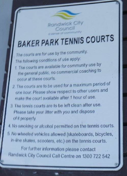Baker Park Tennis Court Rules