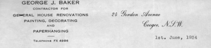 George Baker's 1934 Business Letterhead