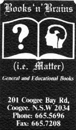 Bookmark tab from Books n' Brains, Coogee Bay Road in 1992