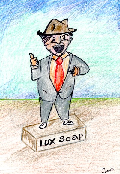 Coloured drawing of Dan Curtin speaking on a soap box