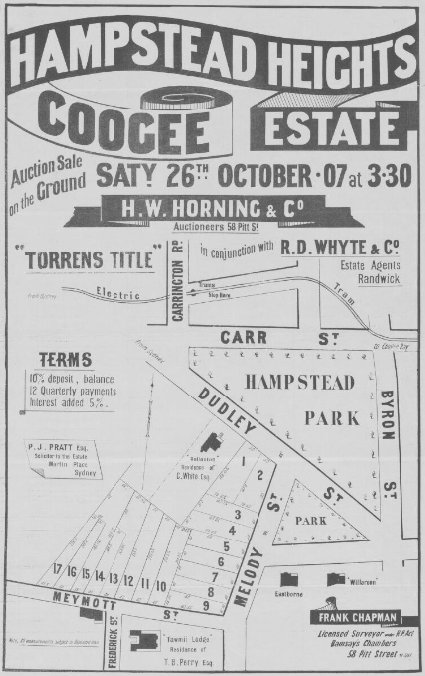 Hamstead Park, Coogee, 1907