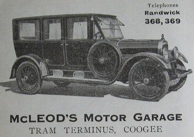 McLeod's Garage, Coogee Ad from 1920s