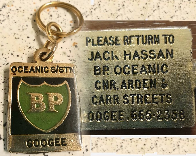 Keyring from Jack Hassan BP Motor Garage, Oceanic Hotel